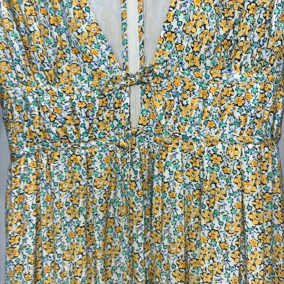 Faithfull the Brand Floral Midi Dress Sz. Small | Puff Sleeve Tie Front Feminine - Picture 6 of 15